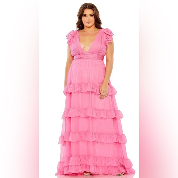 Mac Duggal 68544 NWT Plunging Neckline Ruffle Dress - Picture 1 of 9